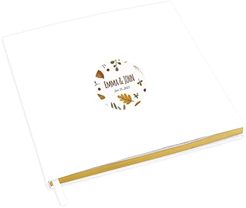 Andaz Press Personalized Wedding Guestbook with Gold Accents, Abstract Fall Leaves White Guest Sign in Guest Registry 120 Pages 8.5 X 8.5 Memories Book for DIY, Scrapbook, Photo Album by AndazPress