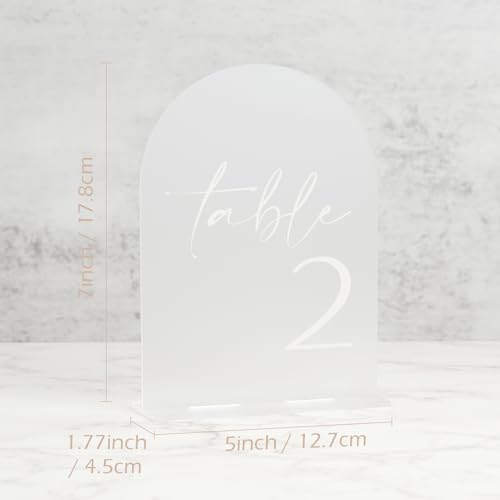 HOODO Frosted Arch Acrylic Table Numbers 1-15 with Stands, 5"x7" Acrylic Arch Signs and Holders, Frosted Table Numbers for Wedding Reception, Party, Anniversary, Event - Image 2