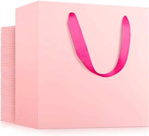 EUSOAR Large Pink Gift Bags with Handles, 50 Pack, 12.5x4.5x11 inches, Retail Wrapping Bags for Gifts, Wedding, Craft, Grocery, Boutique, Party Favor, Business by EUSOAR