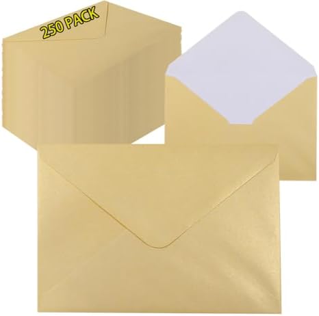 A7 Beige 5x7 Envelopes 250Pcs, 120g Pearl Paper with Gold Stickers by Unknown