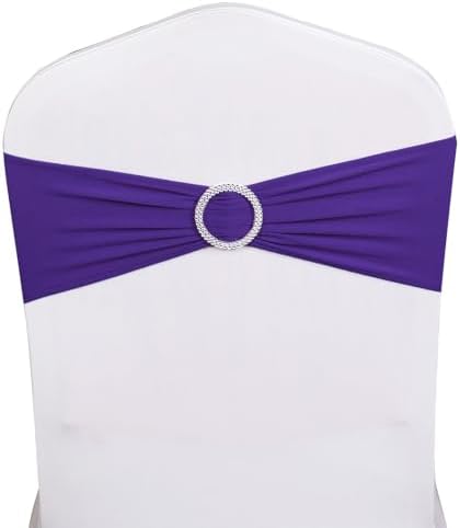 50 Stretch Spandex Purple Chair Sashes for Wedding Chairs Bows Bands with Slider Buckles Fitting Party Feast Banquet Restaurant Event Bridal Baby Shower Decoration - Image 2
