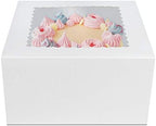 O'CREME White Square Cake Box 8 x 8 x 5 Inch, with Scalloped Window, Kraft Paperboard Bakery Box with Auto-Popup Window - Pack of 25 - Image 5