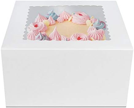 O'CREME White Square Cake Box 9 x 9 x 5 Inch, with Scalloped Window, Kraft Paperboard Bakery Box with Auto-Popup Window - Pack of 25 - Image 5