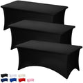Fixwal 3 Pack 8FT Black Tablecloth Rectangle Spandex Fitted Table Cover by Fixwal