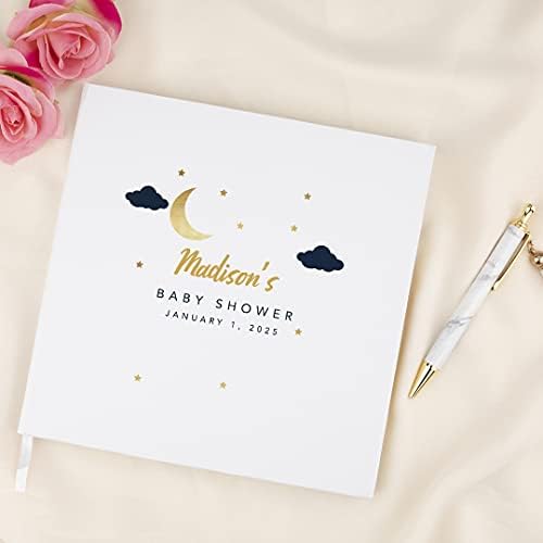 Andaz Press Personalized Baby Shower Guestbook with Gold Accents, Twinkle Little Star Custom Name, Date, White Guest Sign in Registry 120 Pages 8.5 X 8.5 Memories Book for DIY, Scrapbook, Photo Album - Image 2