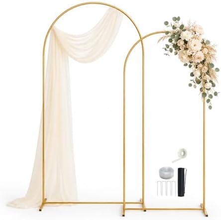 Gold Wedding Arch Backdrop Stand Set of 2, 7.2FT & 6FT Metal Arch Backdrop by RAMZI
