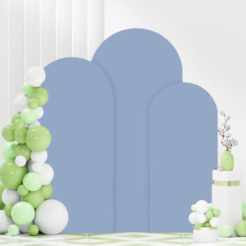 FANPROMS Set of 3 Wedding Arch Cover 6FT 6.6FT 7.2FT Dusty Blue Round Top Spandex Arch Stand Cover Fitted Fabric Balloon Arched Covers for Birthday Party Stretchy Arch Covers Decoration - Image 4
