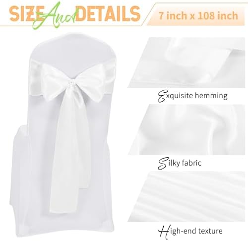 120 PCS White Satin Chair Sashes, 7 x 108 Inch - Image 3