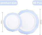 WDF 60pcs Blue Plates Disposable With Gold Rim - Baroque Baby Blue Plastic Party Plates for Wedding/Party/Baby Shower/Spring - Image 2