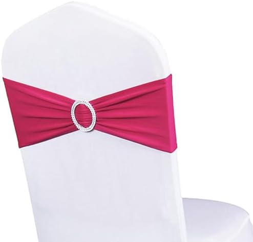 Pack of 50 Spandex Fuchsia Chair Sashes Bows Chair Bands Silver Buckles - Image 2