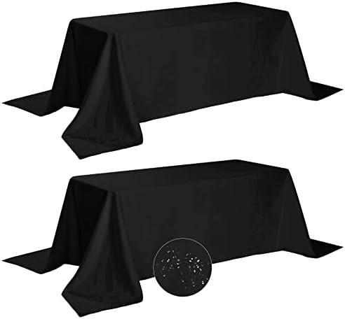 Fokitut 2 Pack Waterproof Rectangle Tablecloth, 90x156 Inch,Stain Resistant and Wrinkle Polyester Table Cloth, Fabric Table Cover for Kitchen Dining, Wedding, Party, Holiday Dinner-Black by BalsaCircle