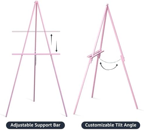 NianFeng Wooden Easel Stand for Sign, Easel Display Stand Floor for Wedding Sign with Adjustable Tray, 63-Inch, Tripod A-Frame Poster Light Duty, Welcome, Art Show & Baby Shower (Pink) - Image 4