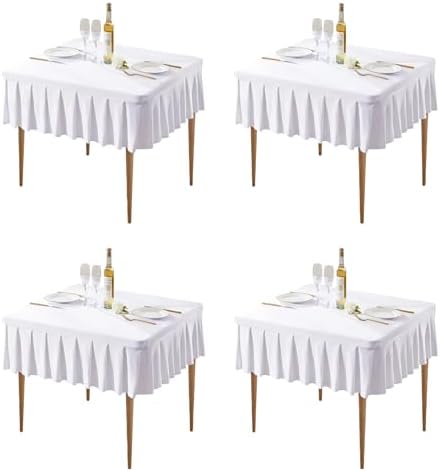 Wish Care 4 Pack White Spandex Tablecloths for 34x34 Inch Square Tables, Stretch Fitted Table Clothes with Pleated Ruffle Skirt for 34” Table, Wrinkle Free and Elastic, for Party Kitchen Home Dining by WishCare