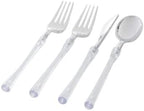 Luxe Party 128 Pieces Two Tone Plastic Disposable Cutlery | Forks-Spoons-Knives | Full Size | Neo Classic | Clear and Silver - Image 2