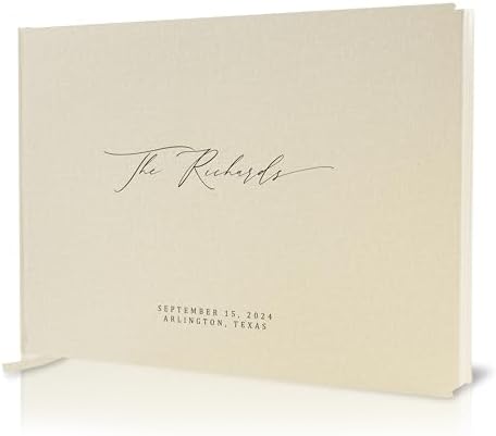 MUUJEE Personalized Guestbook in Cream - Premium Custom Modern Guest Book for Wedding Reception, Birthday Party or Events w/Bookmark Blank Pages for Signing, Extra Large 11.5 x 8.5 inches by MUUJEE