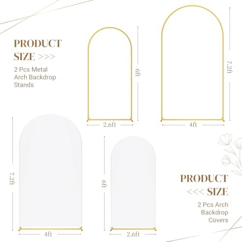 Toolterritary Metal Arch Backdrop Stand and Cover Set of 2, Sturdy 7.2FT, 6FT Party Backdrop Set, Wedding Arch Frame and Cover Set for Birthday, Baby Shower,Christmas, Anniversary - Image 2