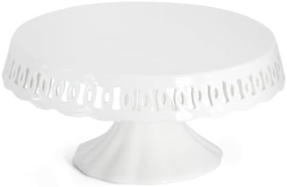 10" x 5.1" White Round Ceramic Cake Stand, Elegant Lace Cake Platter, Dessert Candy Fruit Cupcake Pie Stand, for Birthday Dinner Party Wedding Anniversary Baby Shower Engagement Christmas & Home Decor by fMBB