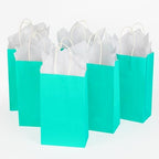 DjinnGlory 100 Pack Small Size Teal Blue Paper Gift Bags with Handles Bulk 9x5.5x3.15 Inch for Holiday Birthday Wedding Baby Shower Party Favors, Business Merchandise Shopping Bags - Image 6