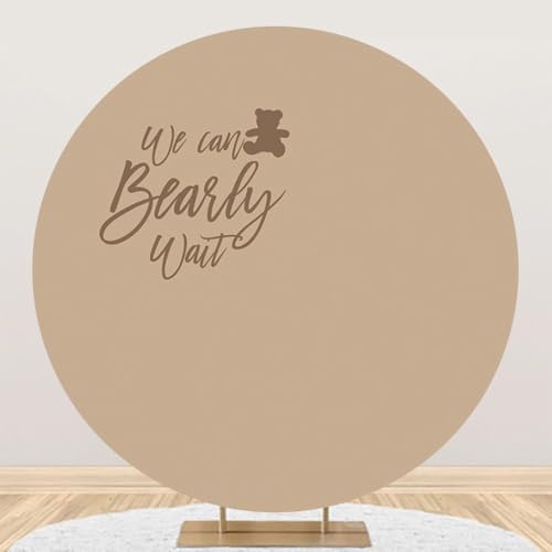7x7ft We Can Bearly Wait Round Backdrop Cover Brown Cute Bear Circle Background Arch Stand Cover for Newborn Baby Shower Gender Reveal Pregnancy Party Banner Cake Table Decorations - Image 5