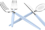 Luxe Party 128 Pieces Two Tone Plastic Disposable Cutlery | Forks-Spoons-Knives | Full Size | Chic Round | Ice Blue and Silver - Image 4