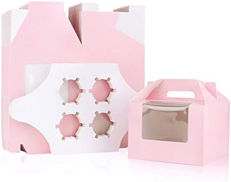EUSOAR Cupcake Treats Gift Boxes, 5.9" x 5.9" x 4.3" 50Pcs Cupcake Carrier Boxes with insert and Display Window, Bakery Wrapping Party Favor Pastry Packing Take-Out Muffin Carry Boxes Container by EUSOAR