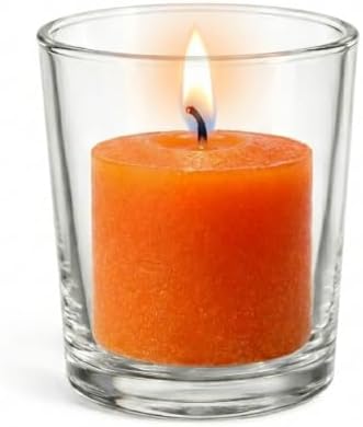 Set of 72 Richland Votive Candles Orange Unscented and 72 Clear Glass Eastland Votive Holders - Image 2