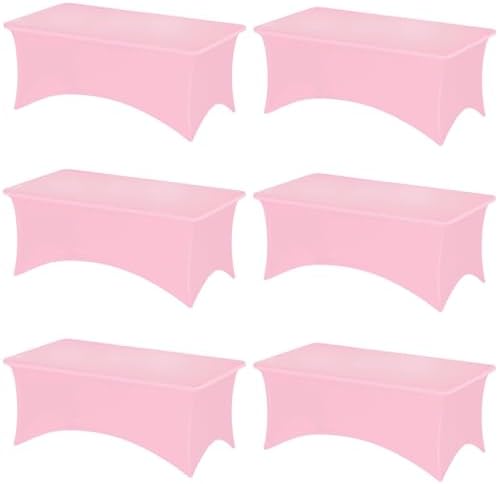 Fixwal 6 Pack 8FT Pink Tablecloth Rectangle Spandex Fitted Table Cover by Fixwal