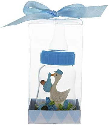 Keepsake Figurine 12 pcs Stork Carrying Baby Boy on Bottle | Awesome Decorations or Party Favors | for Pregnancy Announcements, Gender Reveals, Birthday and Special Celebrations by MEGA+FAVORS