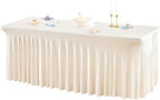 1 Pack Ivory Table Clothes for 6 Foot Rectangle Tables, One-Piece Wrinkle Resistant Stretch Spandex Table Covers with Skirt for Event Banquet Wedding Birthday Party by PartyTalk