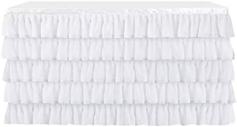 Mermaid Tulle Table Skirt for Rectangle or Round Table Tutu Chiffon Tablecloth for Birthday, Baby Shower, Wedding, Party Decoration (White, L 14ft, H 30in) - Image 6