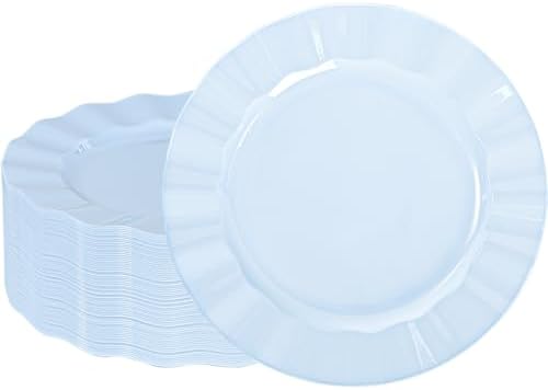 72 Pack Blue Plastic Plates, 7" Disposable Wave Edge Dessert Plates by NZVCNTableware