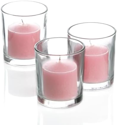 Set of 144 Richland Votive Candles Pink Unscented and 144 Clear Glass Eastland Votive Holders by Richland