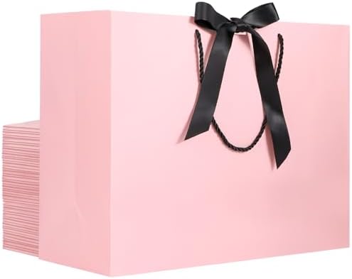 EUSOAR Pink Gift Bags, 20pcs 16"x6"x12" Large Thank You Gift Paper Bags with Ribbon Handles, Heavy Duty Shopping Wedding Party Baby Shower Birthday Favor Paper Gift Treat Bags Bulk by EUSOAR