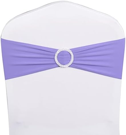 Pack of 50 Spandex Lavender Chair Sashes Bows, Chair Bands Silver Buckles by WENSINL