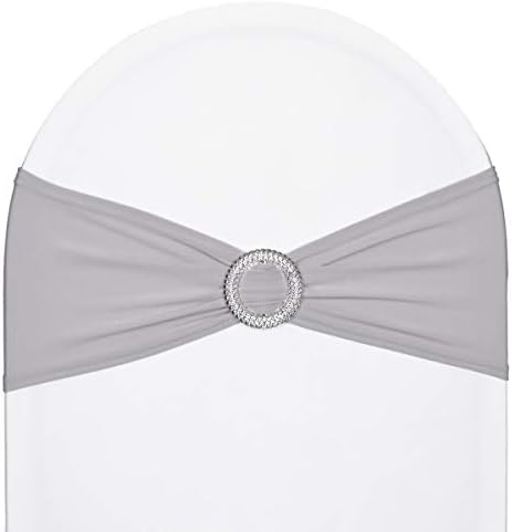 50pcs Grey Stretch Chair Sashes with Buckle for Christmas Wedding Party Banquet Birthday Anniversary Ceremony Reception Celebration Decoration Elastic Spandex Chair Cover Bow Ribbons by SweetEasy