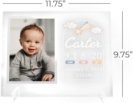11.75"x9.75" Custom Glass Picture Frame for 5x7 Photo, Personalized Baby Picture Frames, Nursery Decor for Gender Reveal and Baby Announcement Ideas, Adoption Gifts for New Parents (Design 4) - Image 5