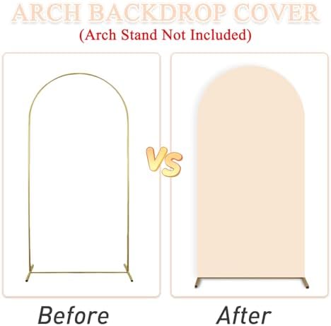 Set of 2 Wedding Arch Cover 6ft 7.2ft Beige Arch Cover Chiara Backdrop Covers Spandex Fitted Arched Stand Covers Balloon Arched Covers Stretchy Backdrop for Baby Shower Party Wedding Ceremony Decor - Image 6