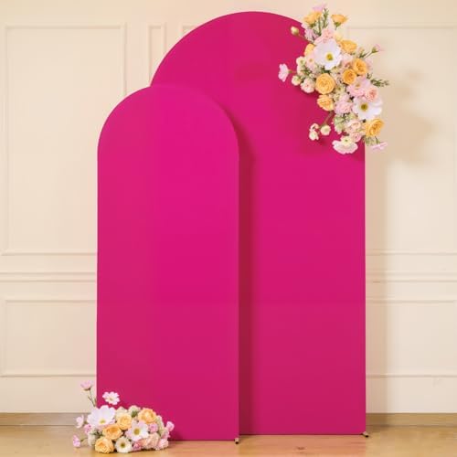 Hot Pink Arch Backdrop Cover for Wedding, 7.2FT 6FT Set of 2 Stretchy Spandex Fitted Arch Stand Cover for Baby Shower, Birthday Party Decor, Chiara Backdrop Cover with Double-Sided Design - Image 3