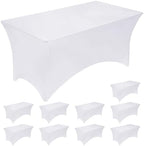 Fixwal 10 Pack 6FT White Tablecloth Rectangle Spandex Fitted Table Cover by Fixwal