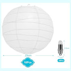 LIHAO 10’’ White Paper Lanterns with Lights, Chinese Lanterns Decorative for Party Decorations Wedding Anniversary Birthday Indoor Outdoor Home (Pack of 2) - Image 2