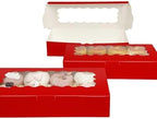 qiqee 50 Packs Red Cookie Box with Window 12x5.5x2.5 Inch Two Uses Pastry Biscuit Bakery Box For Packaging - Image 6