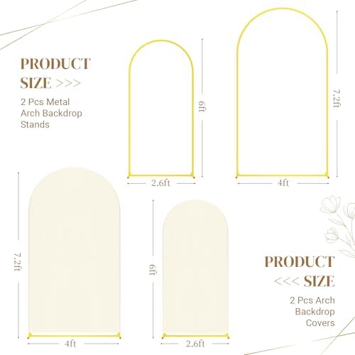 Toolterritary 2 Metal Arch Backdrop Stand and 2 Cover Set, Sturdy 7.2FT, 6FT Party Backdrop Set, Wedding Arch Frame and Cover Set for Birthday, Baby Shower,Christmas, Anniversary(Beige) - Image 2