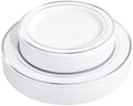 FLOWERCAT 60PCS Silver Plastic Plates - Heavy Duty White and Silver Plastic Plates Disposable - Include 30PCS 10.25inch Dinner Plates and 30PCS 7.5inch Dessert Plates for Fall Wedding&Birthday Party by FLOWERCAT