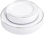FLOWERCAT 60PCS Silver Plastic Plates - Heavy Duty White and Silver Plastic Plates Disposable - Include 30PCS 10.25inch Dinner Plates and 30PCS 7.5inch Dessert Plates for Fall Wedding&Birthday Party by FLOWERCAT