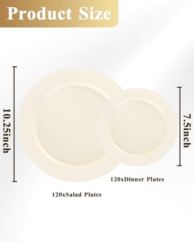 Goodluck 200 PCS Ivory Plastic Plates, Heavy Duty Disposable Ivory Plates with 100 10.25 inch Dinner Plates and 100 7.5 inch Dessert Plates for Party, Holiday, Wedding - Image 2