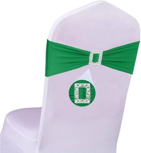 Spandex Emerald Green Chair Sashes Bows 50 PCS Stretch Chair Cover Band by Unknown