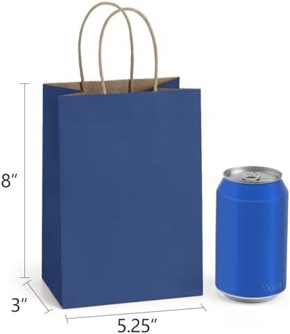 BagDream Small Gift Bags with Handles 5.25x3x8 Inch Navy Blue 100 Pack Bulk - Image 2