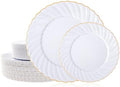 U-QE 60 Pcs White Plastic Plates with Gold Rim – Fancy Scalloped Plates by U-QE