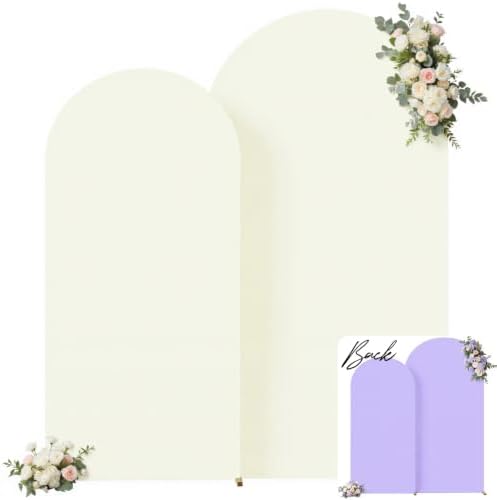 Cream and Purple Arch Backdrop Cover 7.2FT 6FT Wedding Arch Covers Set of 2 Arches Covers Stretchy Backdrop Spandex Fitted Double-Color Fabric Backdrops for Party Baby Shower Birthday Decoration by Tao-GePartyDecorations