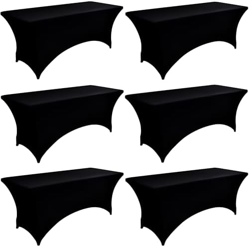 6-Pack 6ft Black Spandex Table Covers for Rectangle Standard Folding Tables - Wrinkle Resistant Stretch Tablecloths - Ultimate Fitted Table Protector for Parties, Trade Shows, Wedding by Unknown